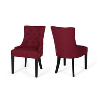 Chen Dining Chair Set of 2, Curved Backrest, Red Diamond Tufted Fabric -BM337079
