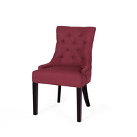 Chen Dining Chair Set of 2, Curved Backrest, Red Diamond Tufted Fabric -BM337079