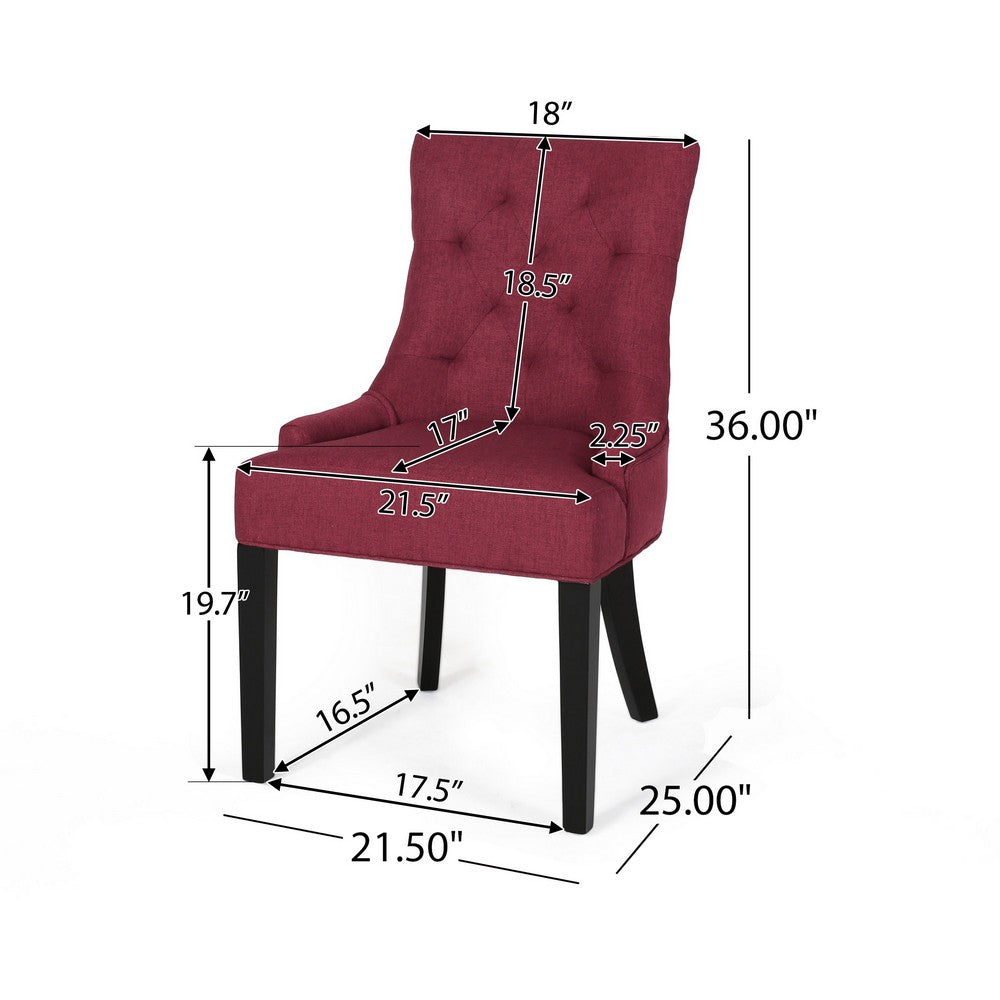 Chen Dining Chair Set of 2, Curved Backrest, Red Diamond Tufted Fabric -BM337079