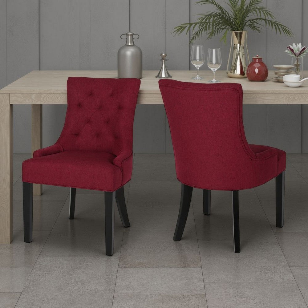 Chen Dining Chair Set of 2, Curved Backrest, Red Diamond Tufted Fabric -BM337079