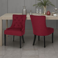 Chen Dining Chair Set of 2, Curved Backrest, Red Diamond Tufted Fabric -BM337079