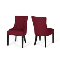 Chen Dining Chair Set of 2, Curved Backrest, Red Diamond Tufted Fabric -BM337079