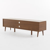 Gavin 59 Inch TV Stand Cabinet, Low Height w Glass Shelf, Brown Wood -BM337081
