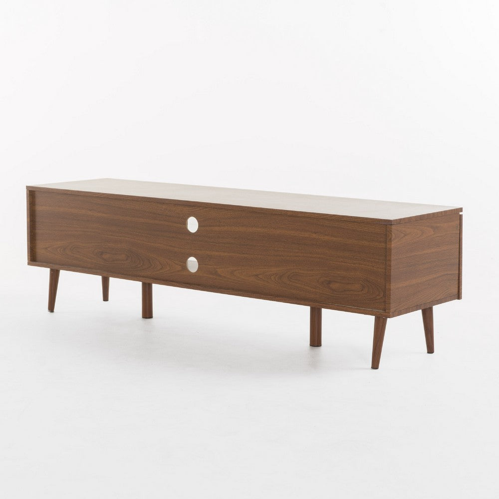 Gavin 59 Inch TV Stand Cabinet, Low Height w Glass Shelf, Brown Wood -BM337081