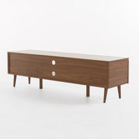 Gavin 59 Inch TV Stand Cabinet, Low Height w Glass Shelf, Brown Wood -BM337081