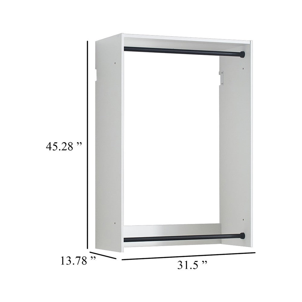 Vedz Wall Mounted Walk in Closet, 2 Hanging Rods, White Melamine -BM337082