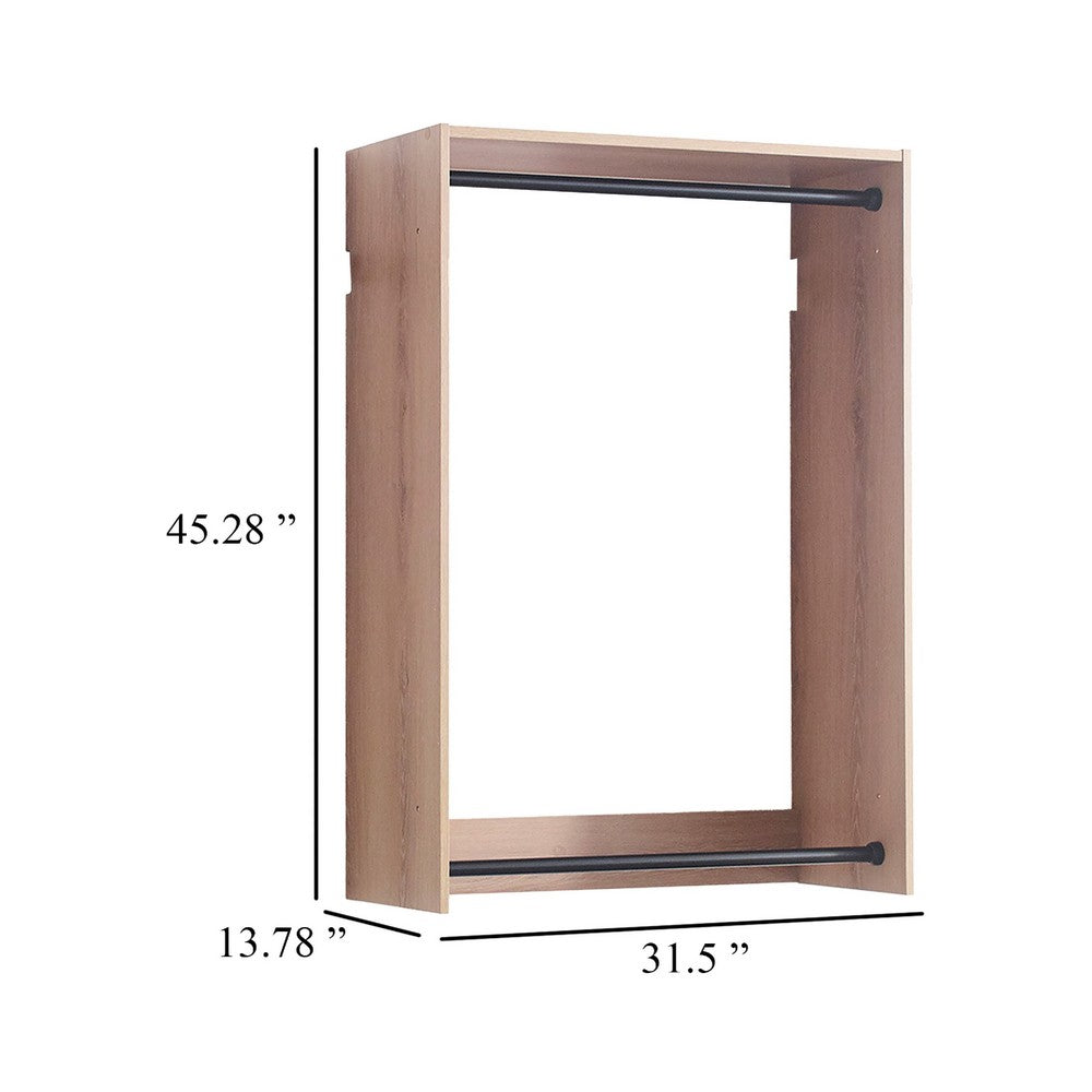 Vedz Wall Mounted Walk in Closet, 2 Hanging Rods, Oak Brown Melamine -BM337083