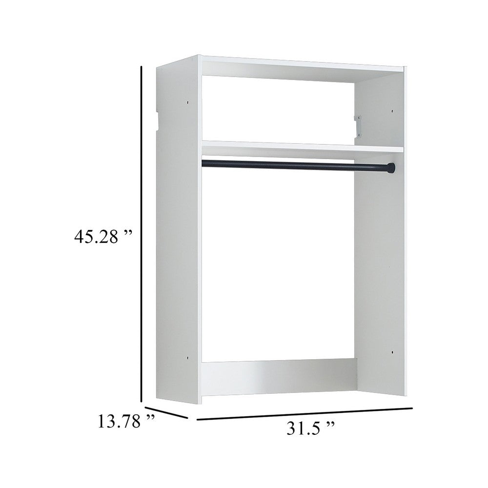 Vedz Wall Mount Walk in Closet, 1 Shelf w Hanging Rod, White Melamine -BM337084