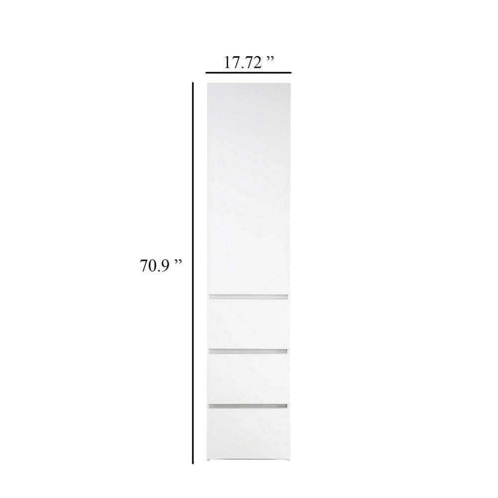 Ely Slim Closet Cabinet, 3 Drawers, 71 Inch, White Melamine and Wood -BM337102