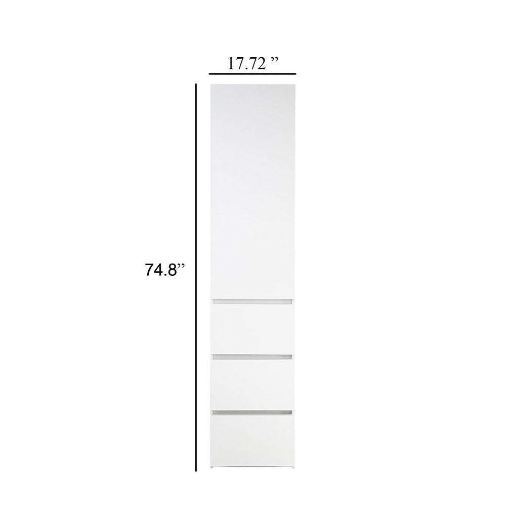Ely Slim Closet Cabinet, 3 Drawers, 71 Inch, White Melamine and Wood -BM337102