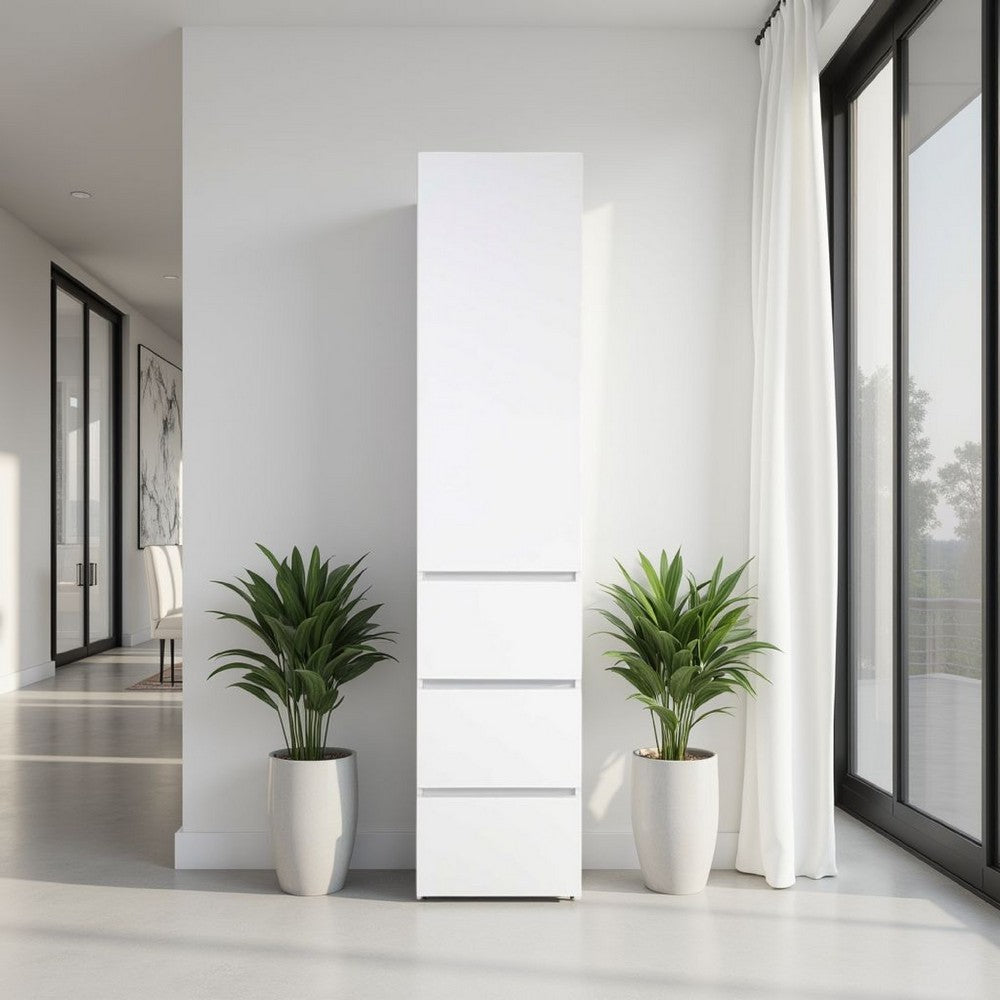 Ely Slim Closet Cabinet, 3 Drawers, 71 Inch, White Melamine and Wood -BM337102