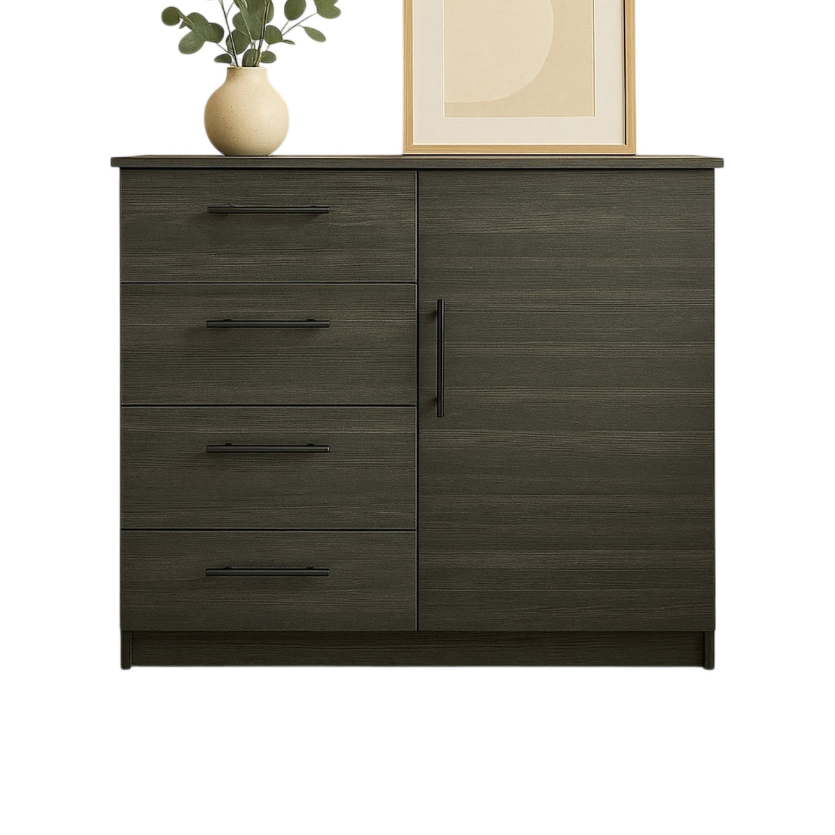 Roby Large Dresser Chest, 4 Drawers w Cabinet, 47 Inch, Dark Gray-BM337109