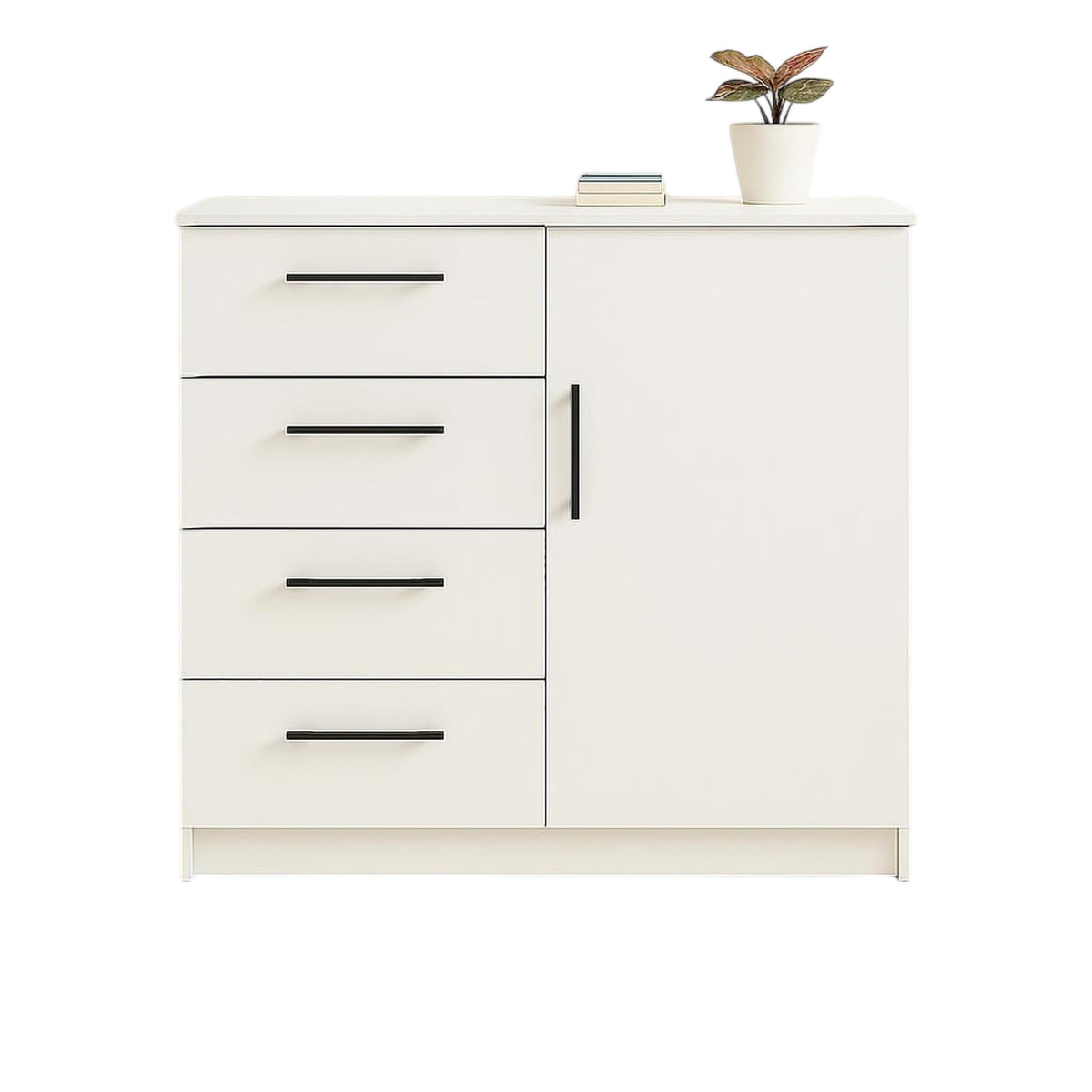 Roby Large Dresser Chest, 4 Drawers w Cabinet, 47 Inch, White Melamine-BM337110