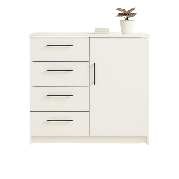 Roby Large Dresser Chest, 4 Drawers w Cabinet, 47 Inch, White Melamine-BM337110