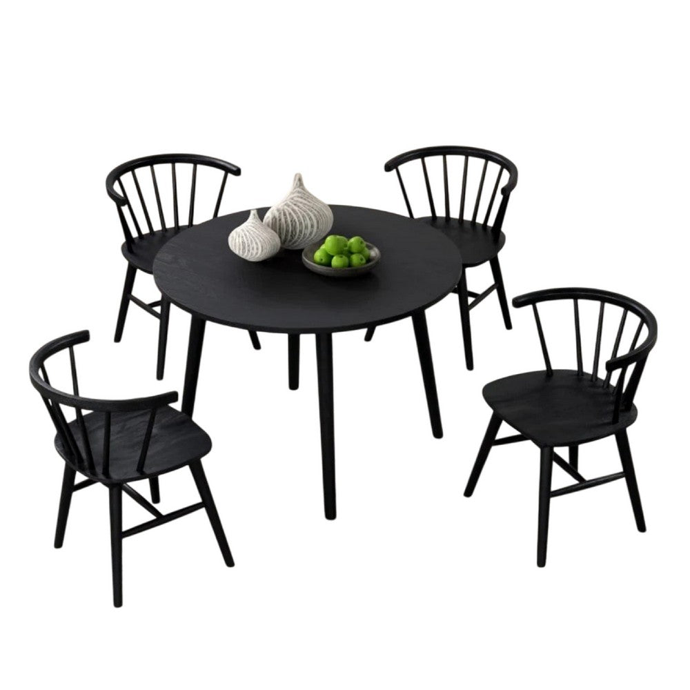 Yely 5pc Dining Table with 4 Windsor Chairs Set, Black Rubberwood - BM337250