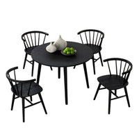 Yely 5pc Dining Table with 4 Windsor Chairs Set, Black Rubberwood - BM337250