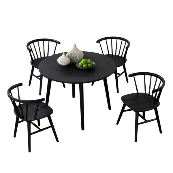 Yely 5pc Dining Table with 4 Windsor Chairs Set, Black Rubberwood - BM337250