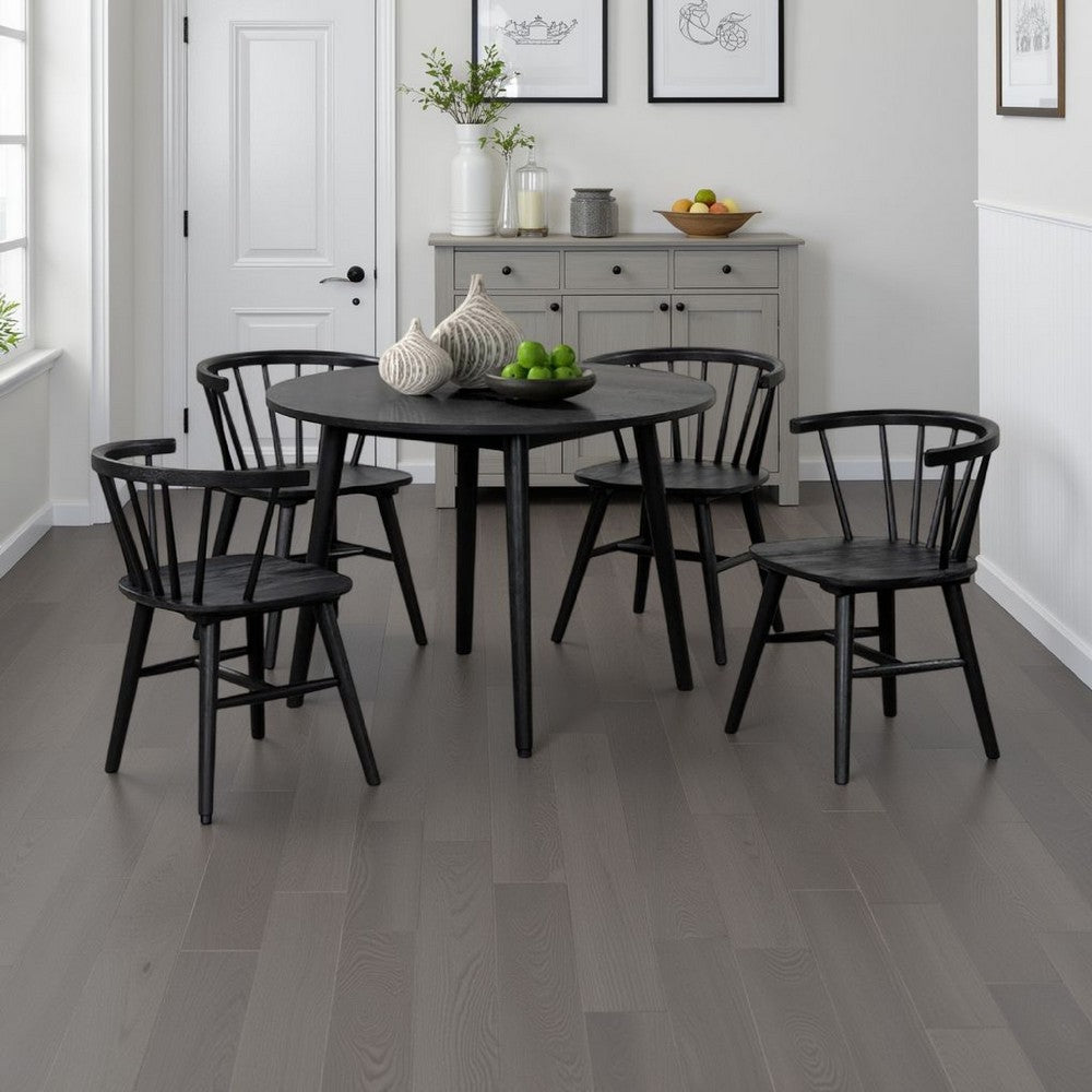 Yely 5pc Dining Table with 4 Windsor Chairs Set, Black Rubberwood - BM337250