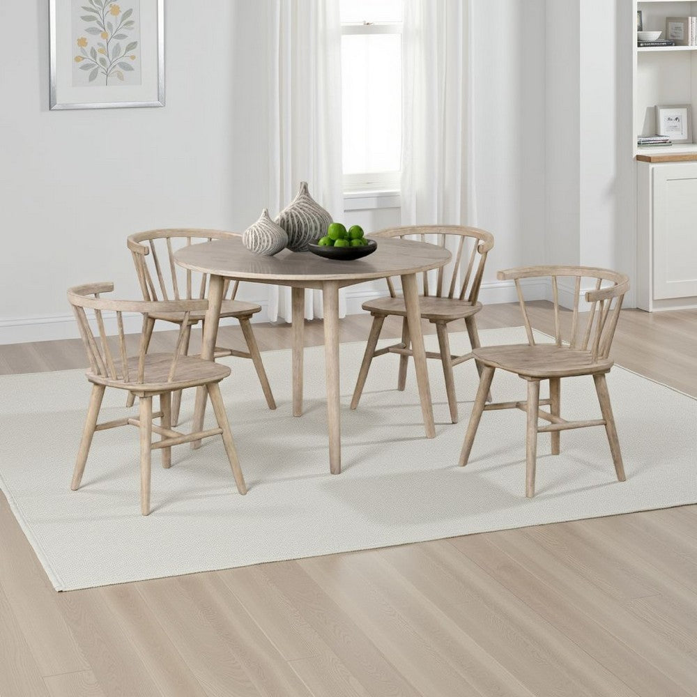 Yely 5pc Dining Table and 4 Windsor Chairs Set, Natural Oak Brown - BM337251