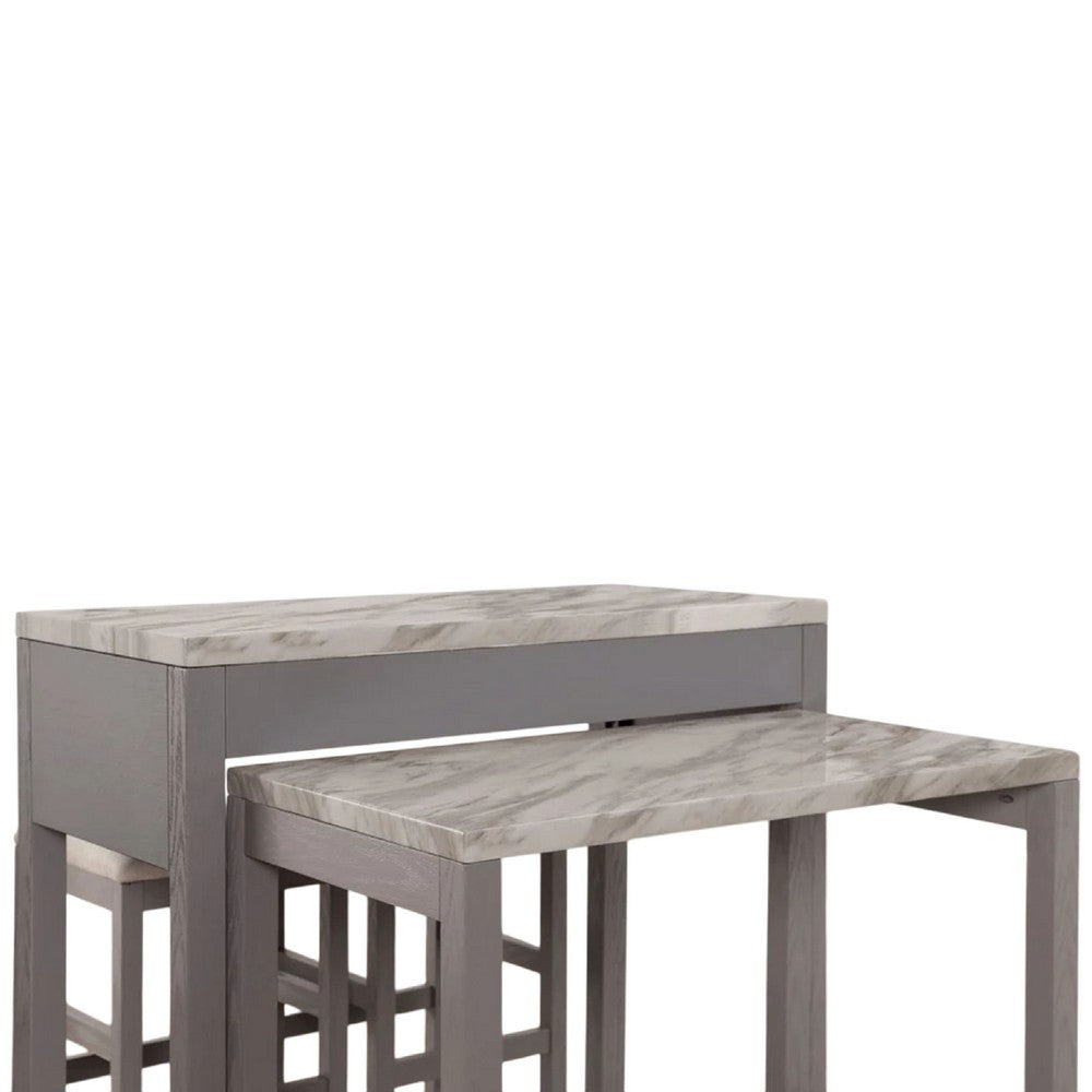 Helly 3pc Counter Height Table and 2 Stool Set, Gray Faux Marble Top - BM337256