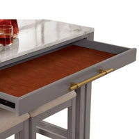 Helly 3pc Counter Height Table and 2 Stool Set, Gray Faux Marble Top - BM337256