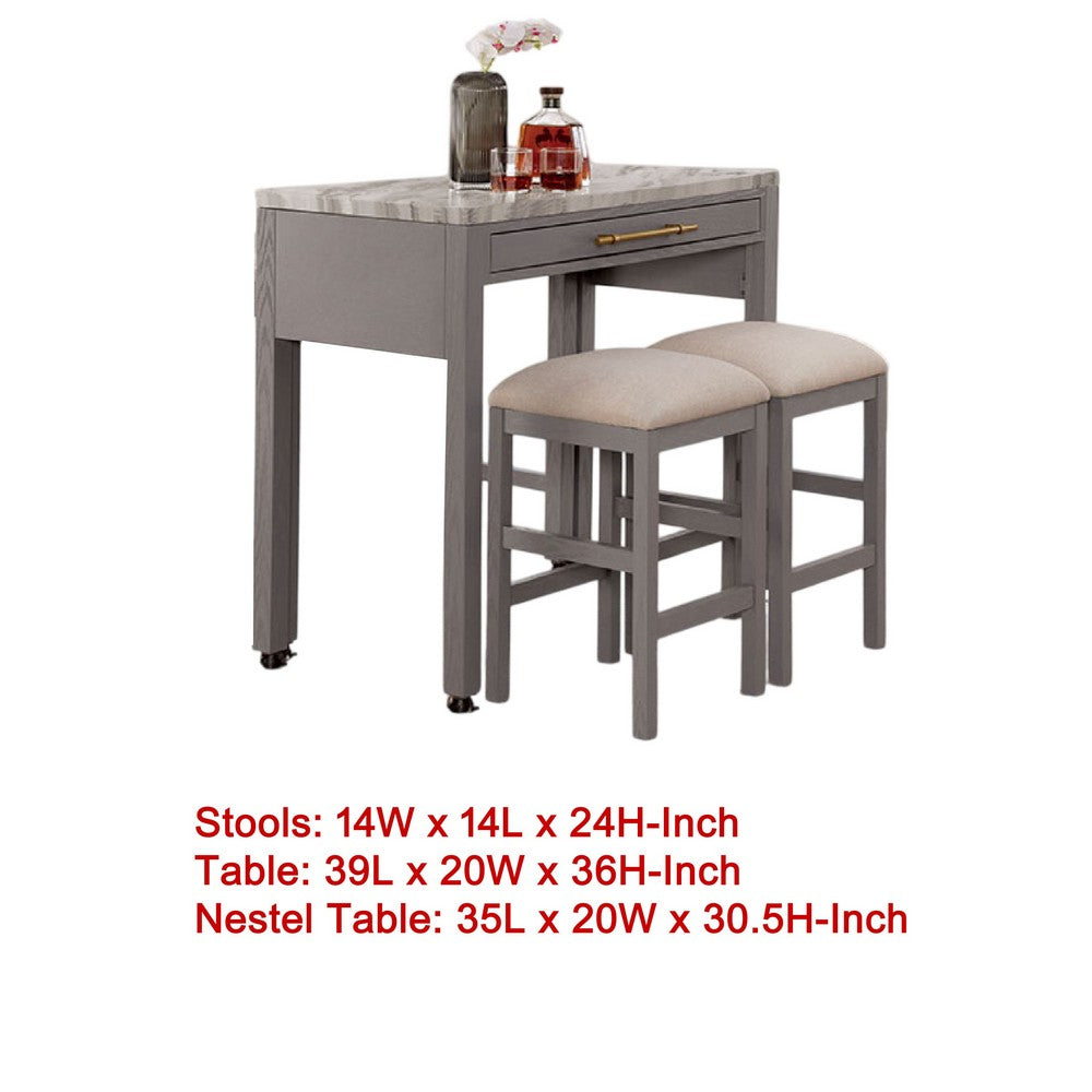 Helly 3pc Counter Height Table and 2 Stool Set, Gray Faux Marble Top - BM337256