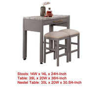 Helly 3pc Counter Height Table and 2 Stool Set, Gray Faux Marble Top - BM337256