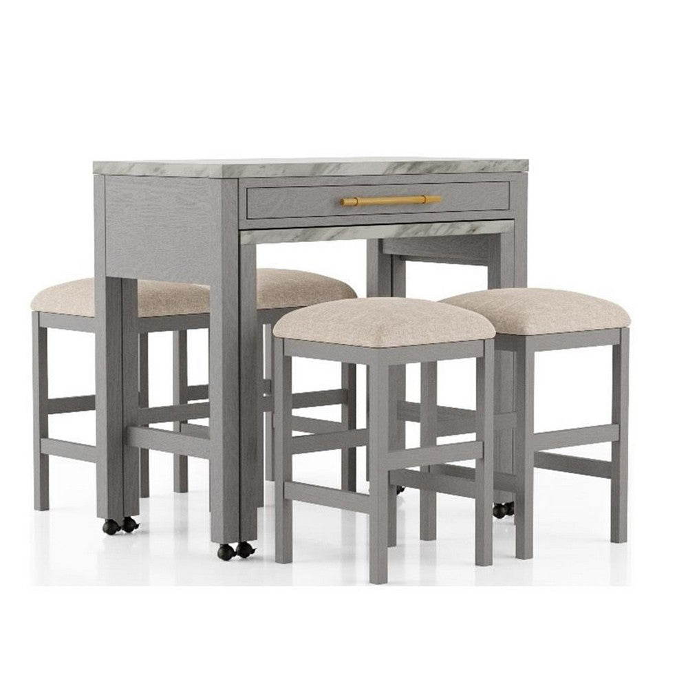 Helly 5pc Counter Height Table and 4 Stool Set, Gray Faux Marble Top - BM337257