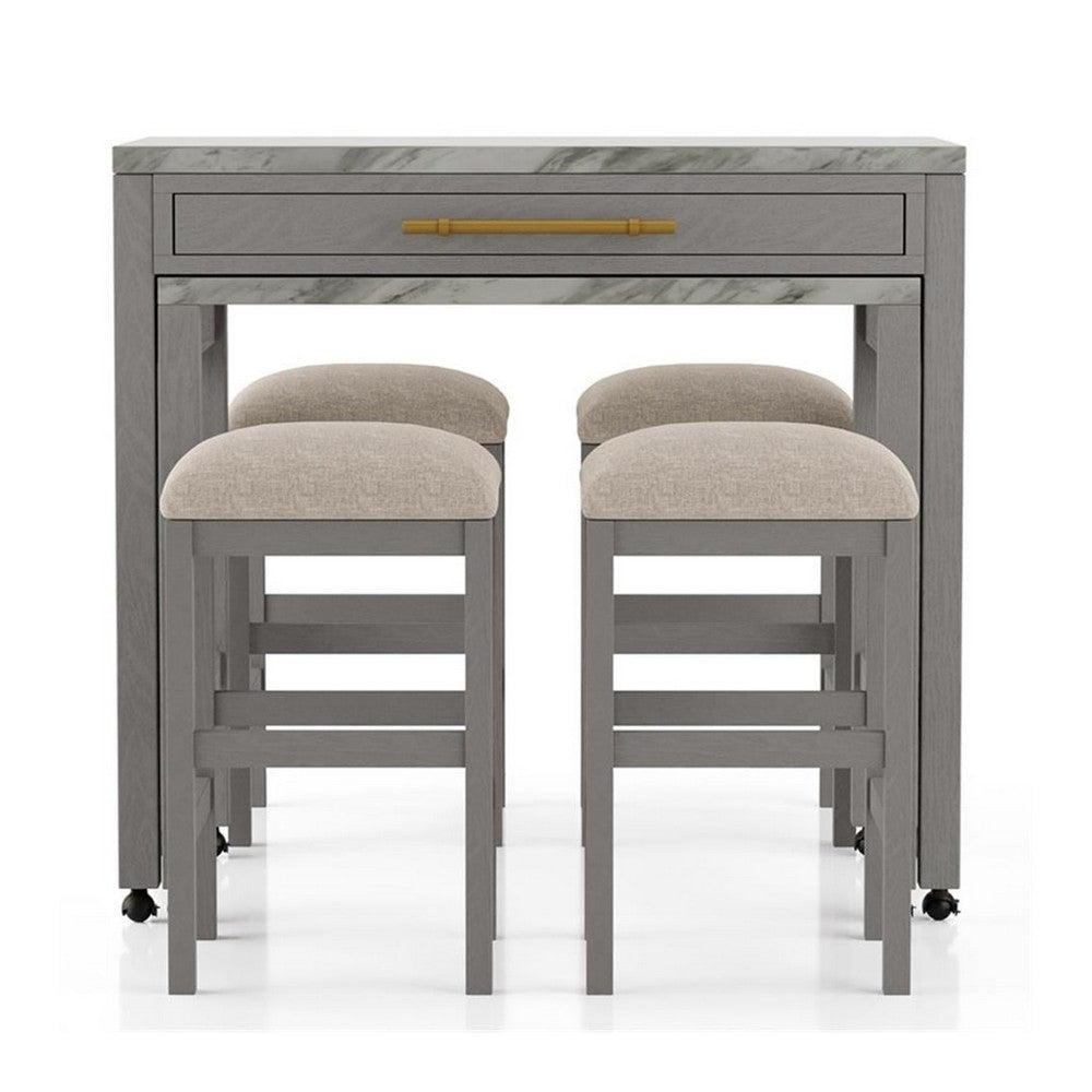 Helly 5pc Counter Height Table and 4 Stool Set, Gray Faux Marble Top - BM337257