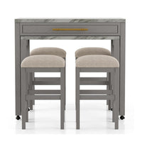 Helly 5pc Counter Height Table and 4 Stool Set, Gray Faux Marble Top - BM337257