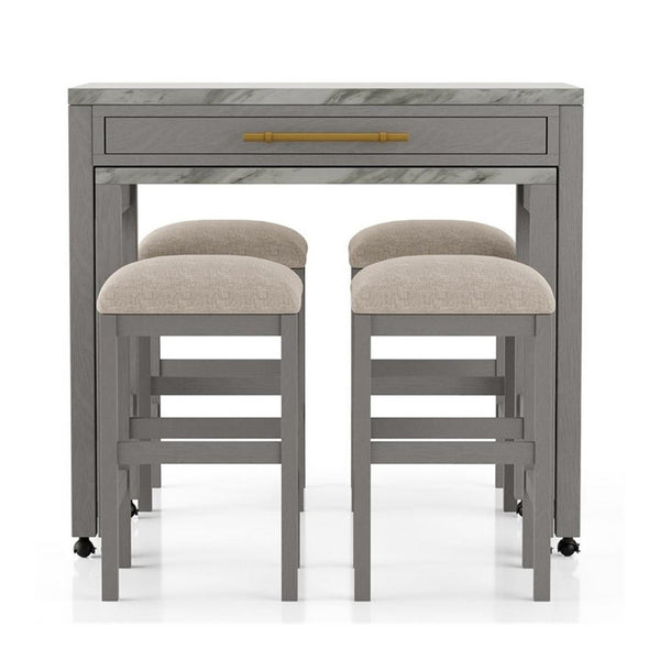 Helly 5pc Counter Height Table and 4 Stool Set, Gray Faux Marble Top - BM337257