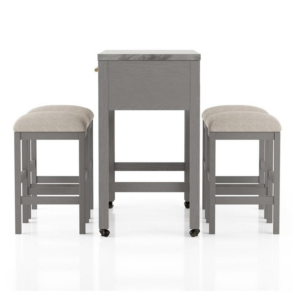 Helly 5pc Counter Height Table and 4 Stool Set, Gray Faux Marble Top - BM337257