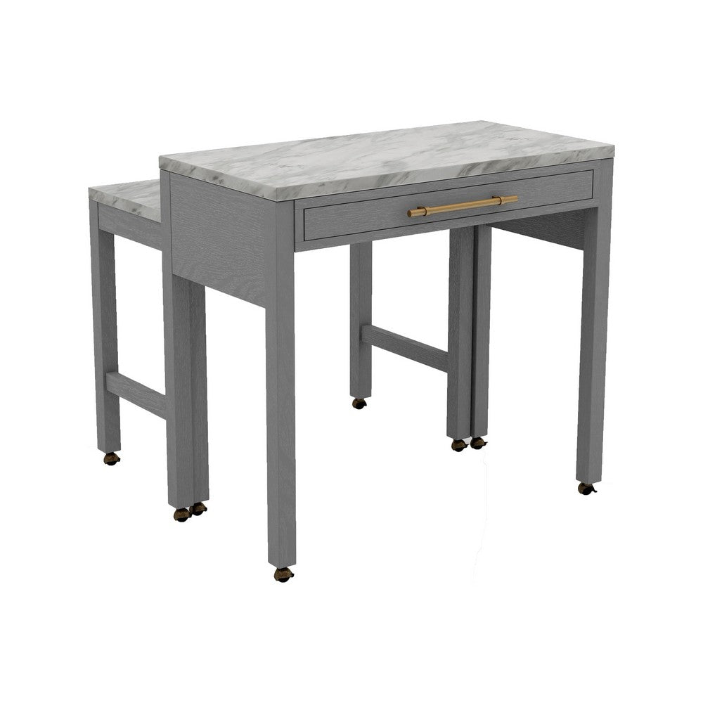 Helly 5pc Counter Height Table and 4 Stool Set, Gray Faux Marble Top - BM337257