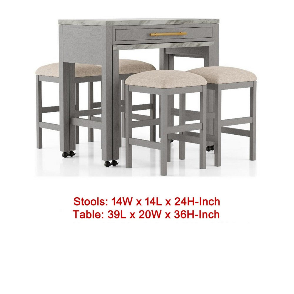Helly 5pc Counter Height Table and 4 Stool Set, Gray Faux Marble Top - BM337257