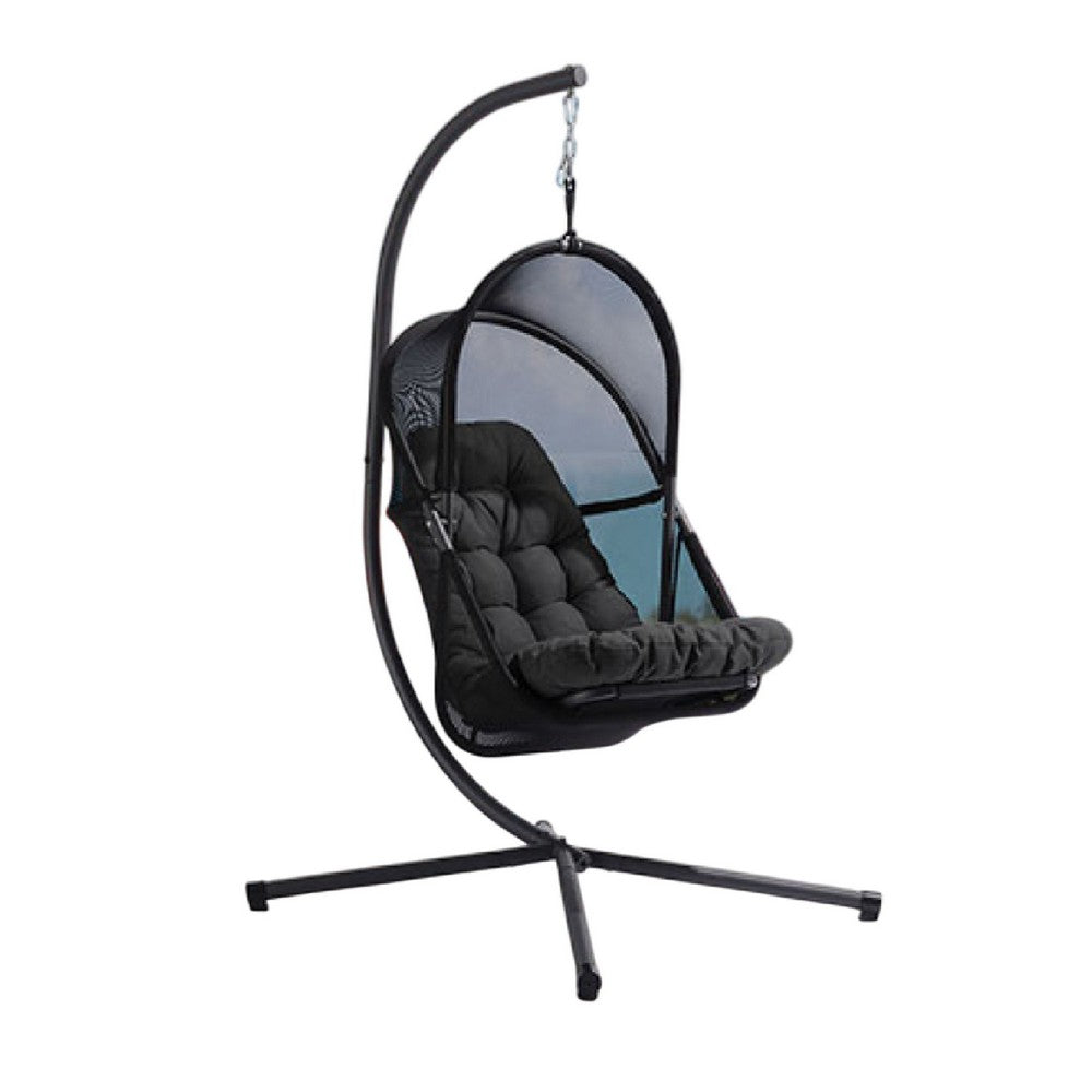Bery Outdoor Swing Chair with Foldable Stand, Coastal Black Cushion - BM337258