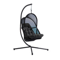 Bery Outdoor Swing Chair with Foldable Stand, Coastal Black Cushion - BM337258