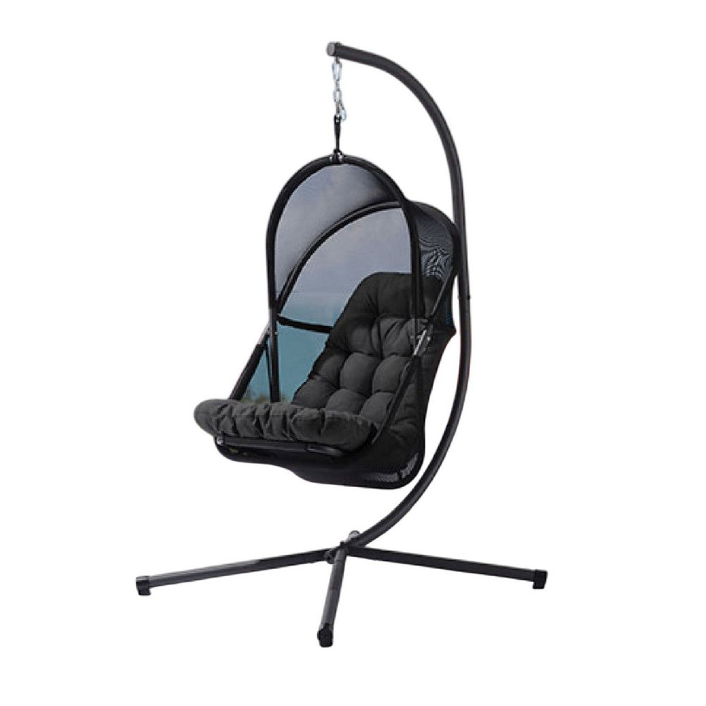Bery Outdoor Swing Chair with Foldable Stand, Coastal Black Cushion - BM337258