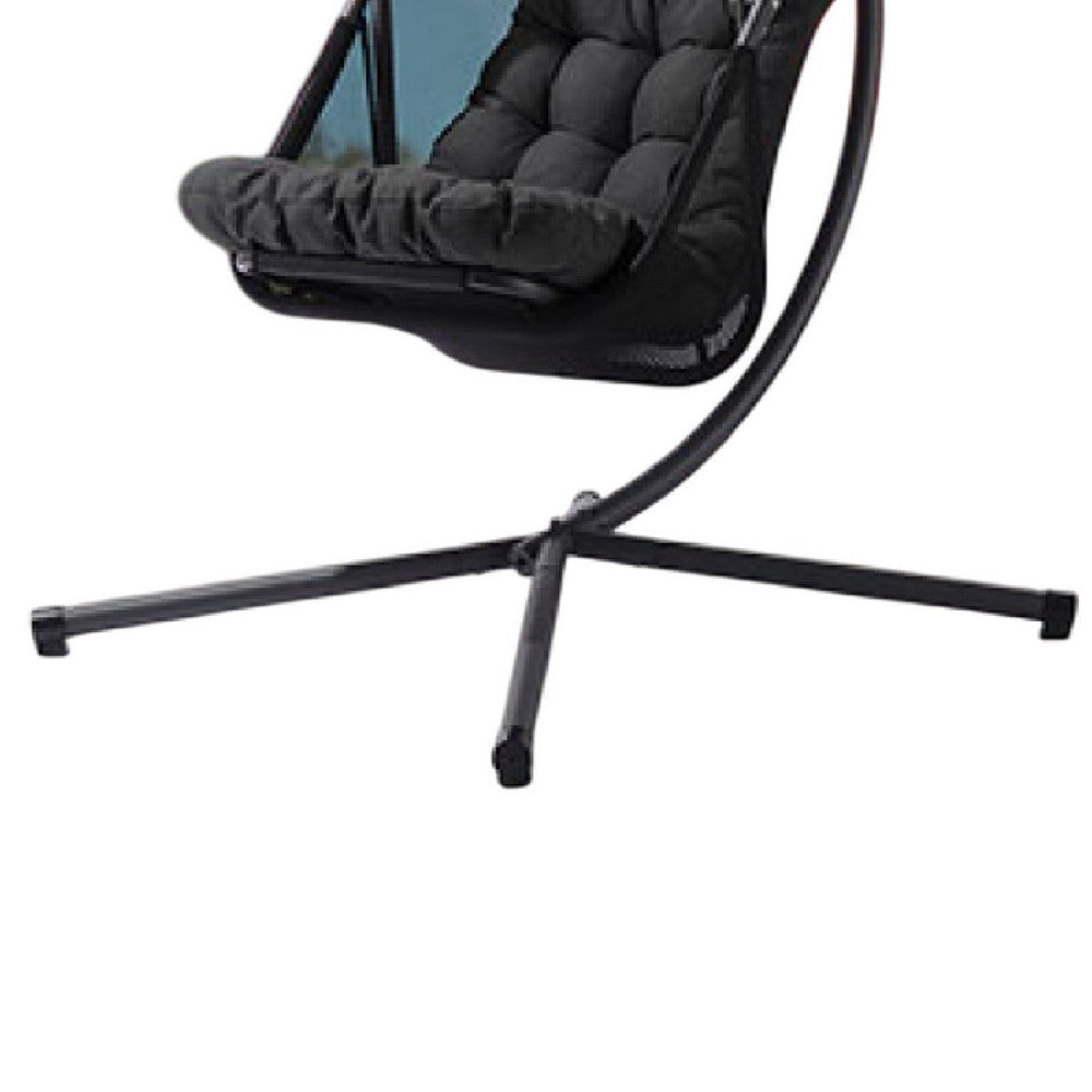 Bery Outdoor Swing Chair with Foldable Stand, Coastal Black Cushion - BM337258