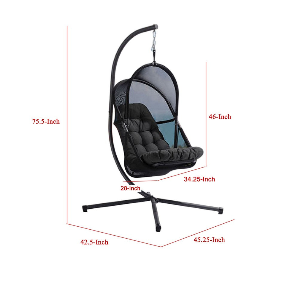Bery Outdoor Swing Chair with Foldable Stand, Coastal Black Cushion - BM337258