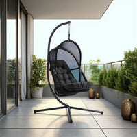 Bery Outdoor Swing Chair with Foldable Stand, Coastal Black Cushion - BM337258