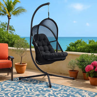 Bery Outdoor Swing Chair with Foldable Stand, Coastal Black Cushion - BM337258