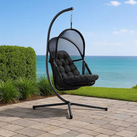 Bery Outdoor Swing Chair with Foldable Stand, Coastal Black Cushion - BM337258