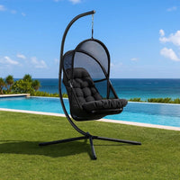 Bery Outdoor Swing Chair with Foldable Stand, Coastal Black Cushion - BM337258