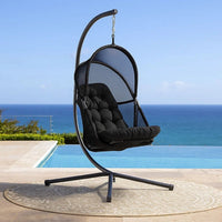 Bery Outdoor Swing Chair with Foldable Stand, Coastal Black Cushion - BM337258
