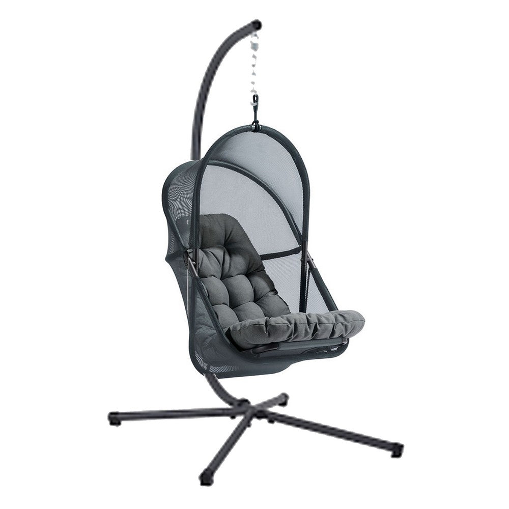 Bery Outdoor Swing Chair with Foldable Stand, Dark Gray Cushion - BM337259