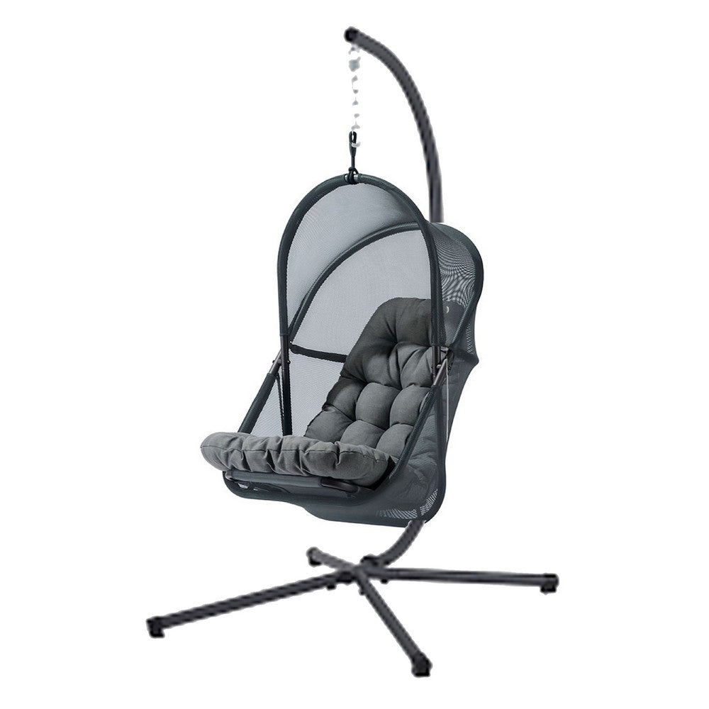 Bery Outdoor Swing Chair with Foldable Stand, Dark Gray Cushion - BM337259