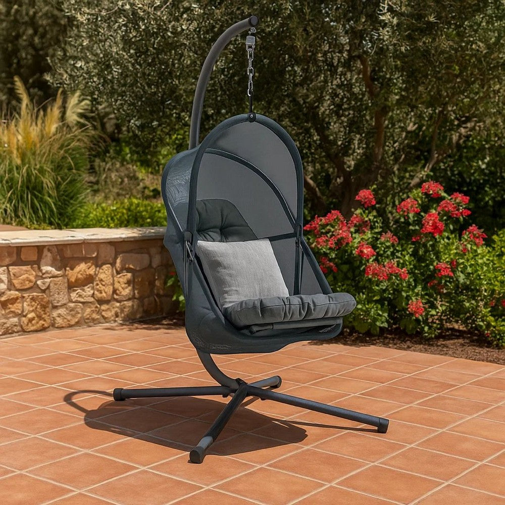 Bery Outdoor Swing Chair with Foldable Stand, Dark Gray Cushion - BM337259
