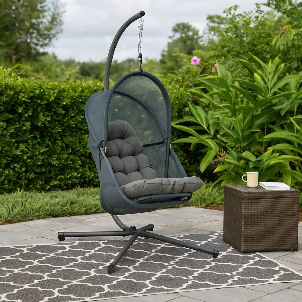 Bery Outdoor Swing Chair with Foldable Stand, Dark Gray Cushion - BM337259