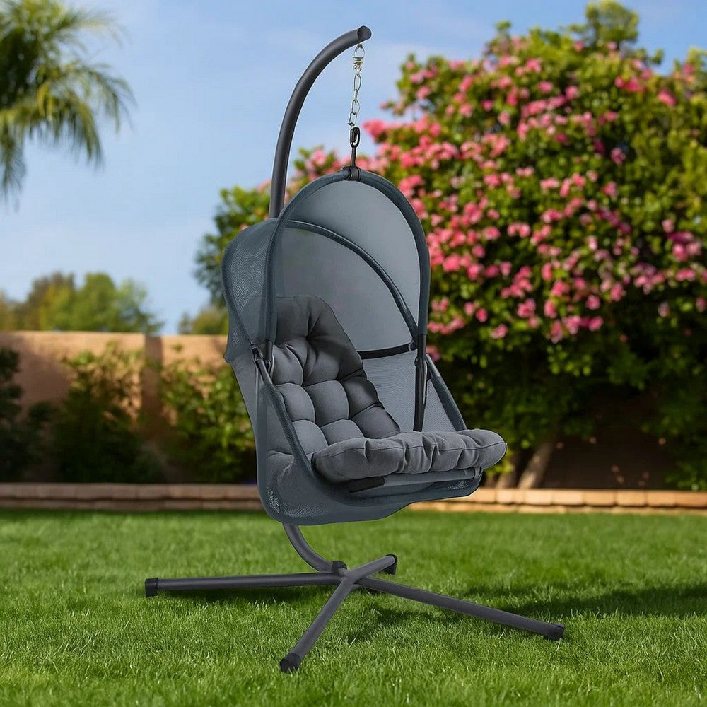 Bery Outdoor Swing Chair with Foldable Stand, Dark Gray Cushion - BM337259