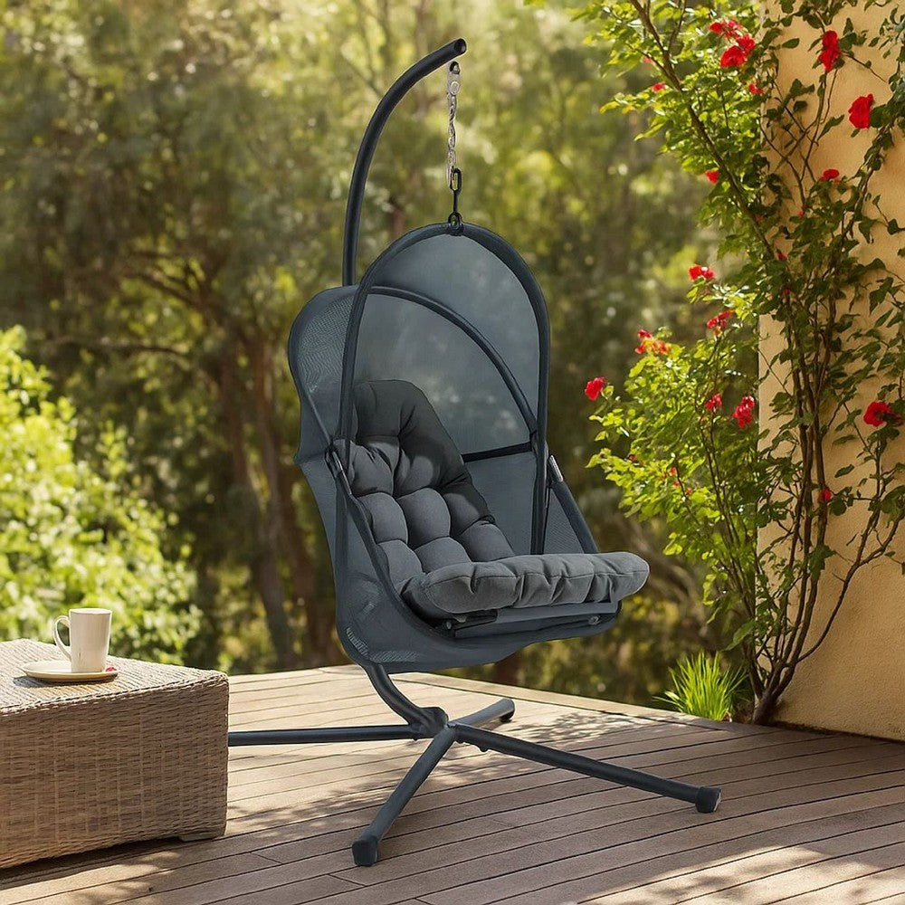 Bery Outdoor Swing Chair with Foldable Stand, Dark Gray Cushion - BM337259